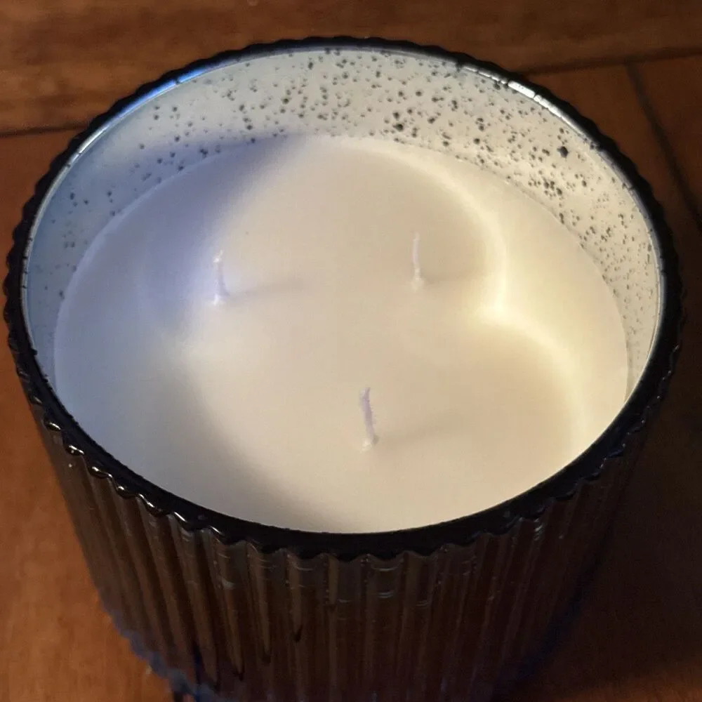 4 Malibu Lagoon Scented Candles 12 oz Triple Wick Blue Mercury Glass